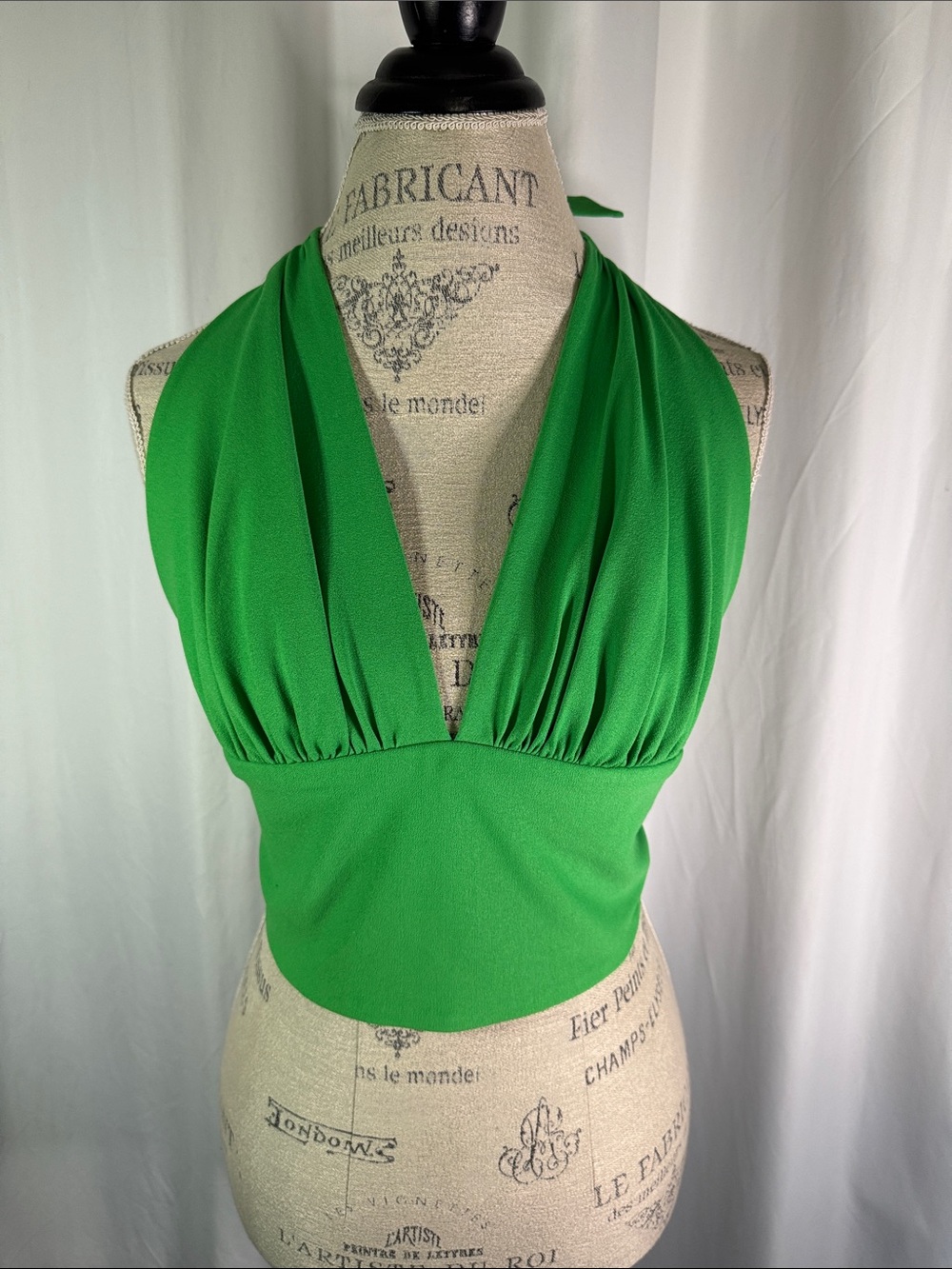 Vintage Green Halter V-Neck Crop Camisole